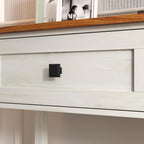 Knocbel Small Console Table with 2 Drawers with Metal Handles, Farmhouse Side Tables with Brown Woodgrain Top and Bottom Shelf for Entryway Living Room, 39.37" W x 11.61" D x 32.08" H, Antique White