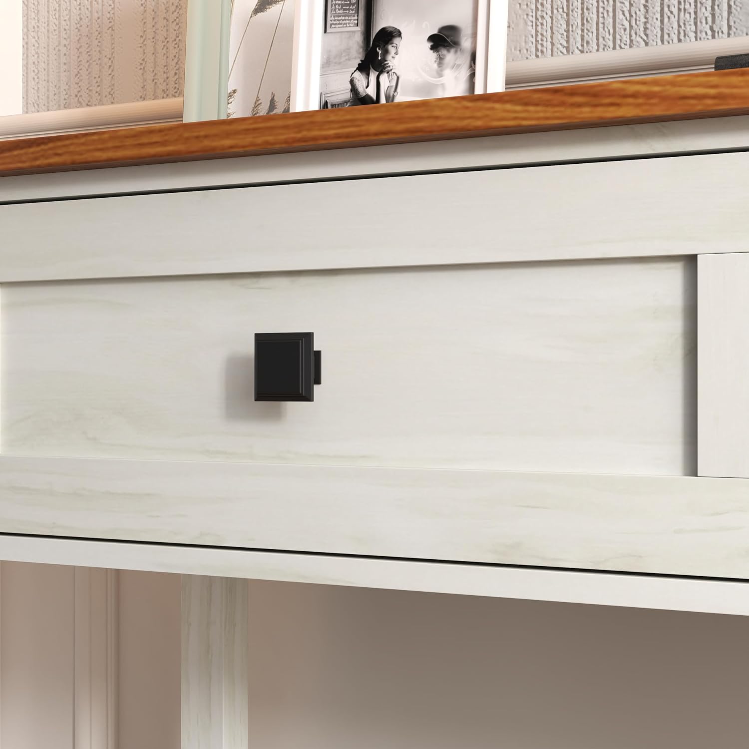 Knocbel Small Console Table with 2 Drawers with Metal Handles, Farmhouse Side Tables with Brown Woodgrain Top and Bottom Shelf for Entryway Living Room, 39.37" W x 11.61" D x 32.08" H, Antique White