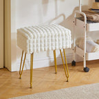 IBUYKE Rectangle Vanity Chair Ottoman, Footrest Stool, White WBD004W | Storage Space Footstool Vanity Stool Dressing Table Chair Anti-Slip Feet Makeup Room Bedroom Square Grid Pattern