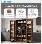 62.8" Tall Kitchen Pantry Cabinet with Shelves and Door Racks, Freestanding Food Cupboard Sideboard for Dining Room, Multifunctional Wooden Buffet Organizer (Walnut)