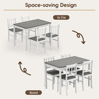 5-Piece Dining Table Set for 4, Solid Wood Farmhouse Rectangular Kitchen Table Set with 4 Chairs, Space-Saving Wooden Dinette Set for Small Space, Dining Room, Breakfast Nook, Grey & White
