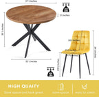 Homedot Small Dining Table Set for 2,37-in Round Kitchen Table Chairs Set Space Saving, Rustic Brown Breakfast Nook Dinner Table with Yellow Dining Room Side Chairs Upholstered for Dining Hall