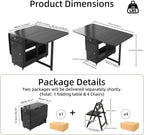 Folding Dining Table and Chairs - 51" Fully Assembled Drop Leaf Table 4-6 Seater with Storage and Lockable Wheels, Space-Saving Set with 4 Chairs for Kitchen or Dining Room (Black)