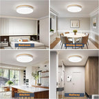 Modern Dimmable White Ceiling Lights with Remote, 11.8in Wood Flush Mount Ceiling Light Fixtures, 24W 3000K-6000K Color Adjustable, 2200LM Round Ceiling Lamp for Bedroom, Kitchen, Hallway