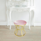 Vanity Chair, Small Velvet Vanity Stool & Ottoman Bench for Bathroom, Dorm | Foot rest Stools Pink Round Seat with Golden Metal Legs for Makeup Room, Entryway, Offices, Living Room, Dressing Table