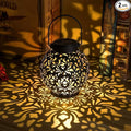 Outdoor Solar Hanging Lantern Lights Metal LED Decorative Lamp for Garden Patio Courtyard Lawn and Table with Hollowed-Out Design (Antique Bronze)