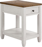 Martin Svensson Home Napa Farmhouse Chairside End Table with Charging Station, Solid Wood Narrow Side Table with Drawer & Shelf, Rustic Accent Table for Living Room or Bedroom. White and Natural.