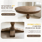 47" Round Dining Table with Wooden Pedestal Base, Antique Pine Wood Dinner Table for 4, Heavy Duty Pedestal Table for Kitchen/Dining Room/Living Room/Restaurant, Walnut