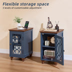 Joaxswe Narrow Side Table with Charging Station Set of 2, Night Stand with Glass Door,Bedside End Tables with Adjustable Shelf Storage Cabinet,Wood Nightstand for Small Spaces Living Room Bedroom