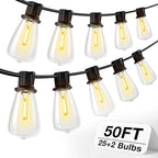 addlon 50FT LED Outdoor String Lights Waterproof Patio Lights with 27 Shatterproof ST38 Replaceable Bulbs(2 Spare), Dimmable Outside Hanging Light Connectable for Porch, Backyard, 2200K Warm Yellow