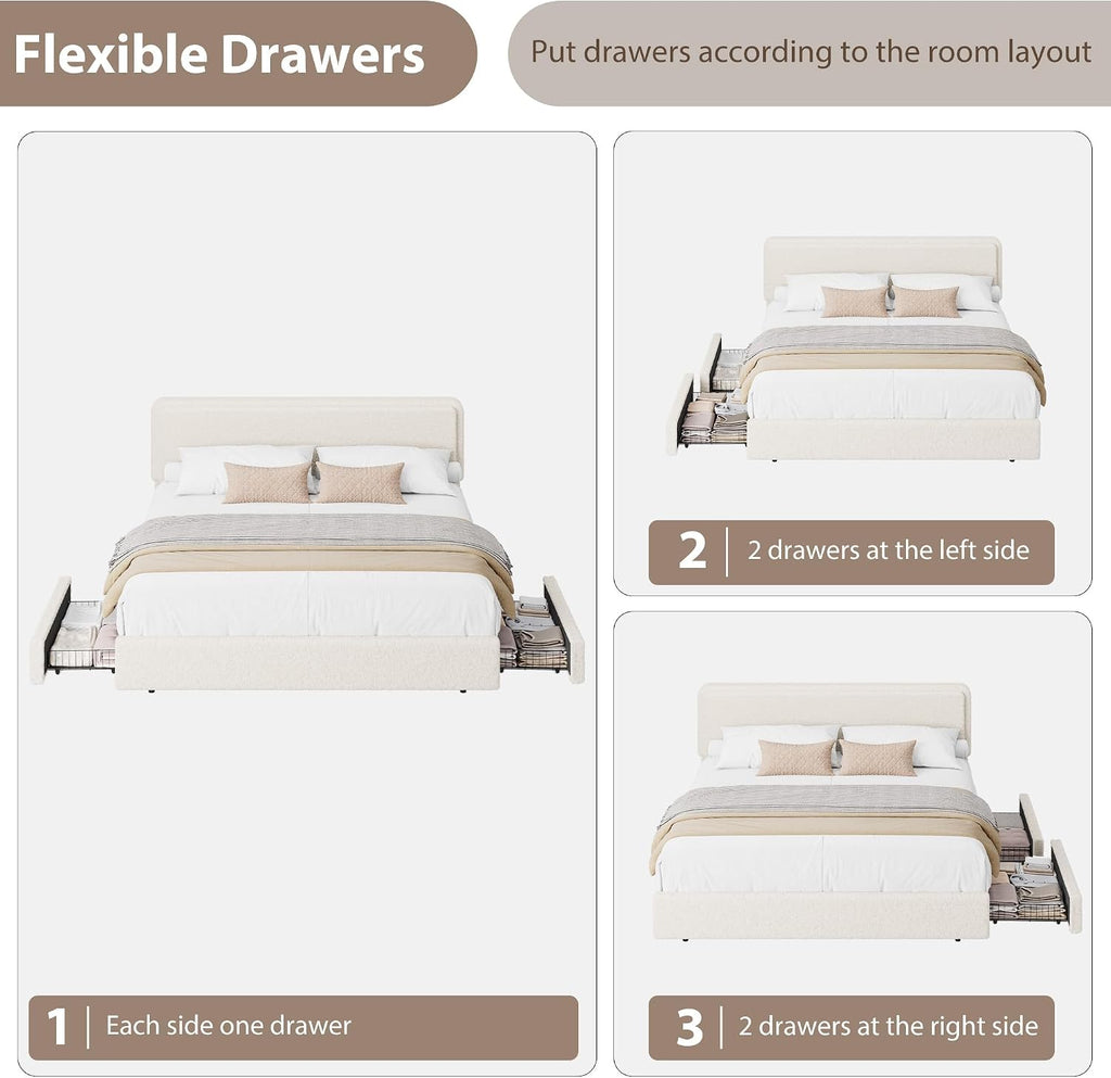 IDEALHOUSE King Bed Frame with 2 Storage Drawer and Upholstered Headboard