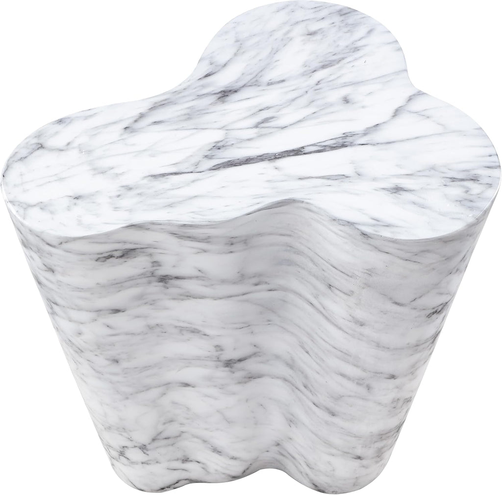 Meridian Furniture 99033White-ET Monza Collection Art Deco Marble Finish Indoor/Outdoor Concrete End Table, 21" W x 18.5" D x 22" H, White