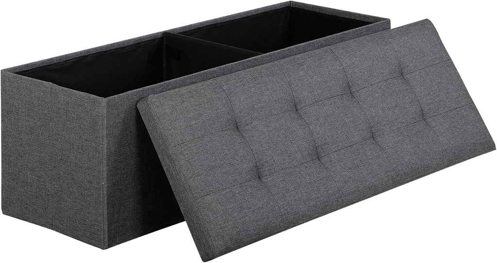 SUPER DEAL 43 Inches Folding Storage Ottoman Bench, Ottoman Foot Rest, Storage Chest, 660 lbs Load Capacity, End of Bed Bench with Divider for Living Room, Bedroom, Entryway, Linen Fabric, Dark Grey