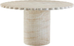 First of a Kind 54" Round Concrete Table in Travertine Finish - Modern Dining Table with Petal-Inspired Design - Seats 6, Indoor/Outdoor Use - Durable and Stylish for Elegant Gatherings