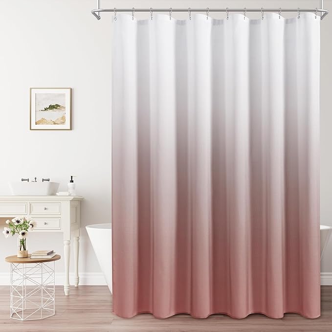 Naturoom Canyon Rose Shower Curtains for Bathroom,Ombre Cloth Fabric Shower Curtain Set with 12 Hooks Canyon Rose Bathroom Decor 72 x 72