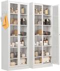 IKIMI 72" Metal Storage Cabinets with Glass Doors and 5 Shelves,White Kitchen Pantry Cabinet,Freestanding Steel Cupboard Display Cabinets for Kitchen,Living,Dining Room,Bathroom,Assembly Required