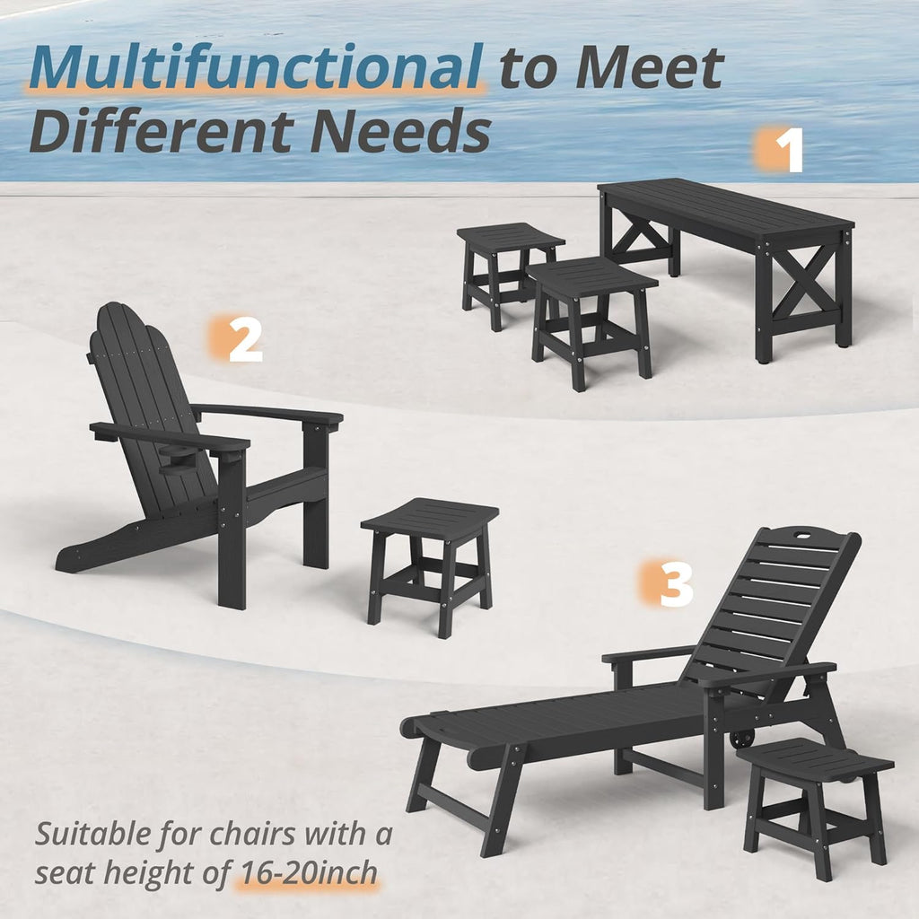 LUE BONA Outdoor Adirondack Ottomans, Footrest Footstool Set of 2, Outdoor Foot Rest for Patio, HDPS All Weather Waterproof Footrest Footstool for Adirondack Chair, Black