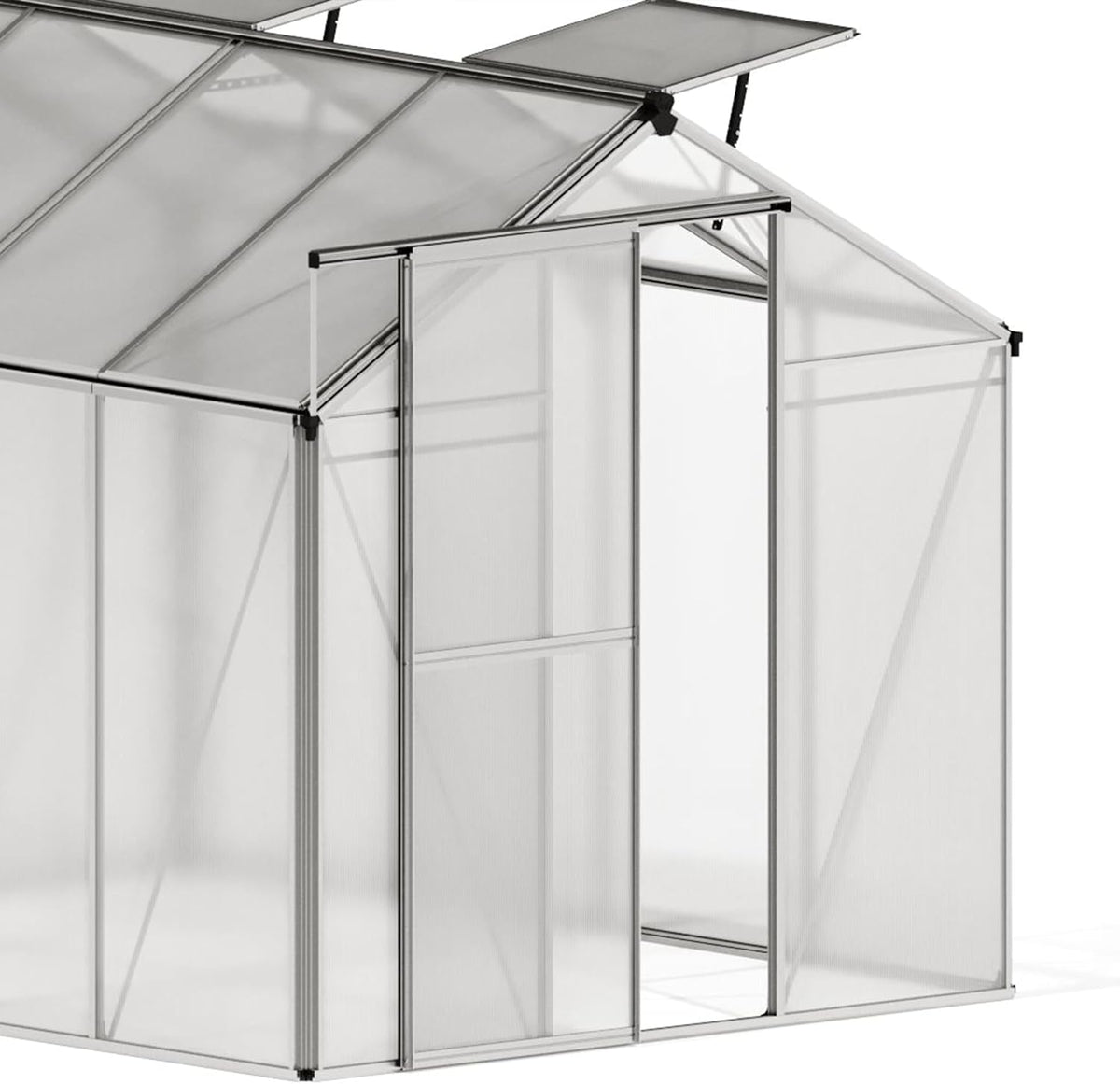 Greenhouse Jasmin 2 Aluminum Frame - 6.3 x 4.3 ft Approx. 6 mm Polycarbonate Panels - Bonus Base Frame and Automatic Vent Opener