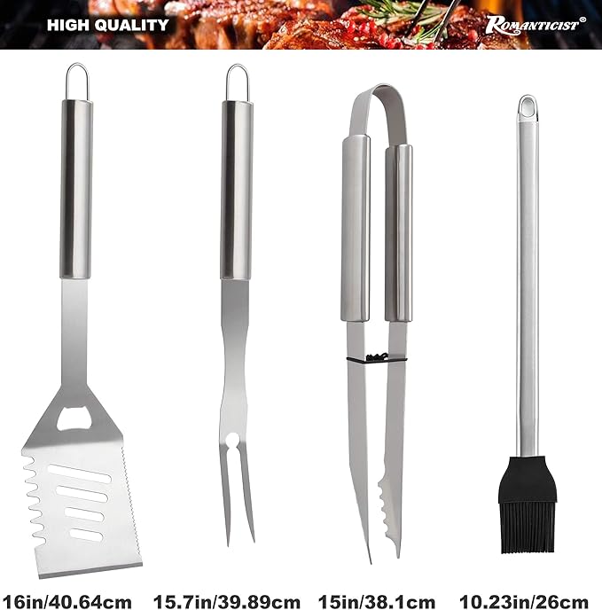 ROMANTICIST 23pcs Must-Have BBQ Grill Accessories Set with Thermometer in Case - Stainless Steel Barbecue Tool Set with 2 Grill Mats for Backyard Outdoor Camping - Father's Day Best Barbecue Gift