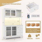 73” Kitchen Pantry Storage Cabinet w/Power Outlets & Led Lights | Tall Cupboard w/ Hutch, Wine Glass Racks, Adjustable Shelves, Drawers, Microwave Shelf for Dining Room (Espresso)