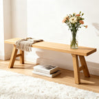 47.2" Solid Wood Entryway Bench - Extra Long Elm Wood Farmhouse Dining Bench for Hallway, Bedroom, Kitchen - Antique Natural Finish