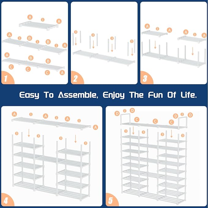 Mavivegue 10 Tiers Shoe Rack, Large Storage Space, 55-60 Pairs, White, Polypropylene