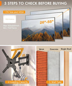 Full Motion Corner TV Wall Mount for 26-55 Inch TVs | TV Bracket with Tilt, Swivel and Articulating Arm. Fits Flat/Curved TVs, Single Stud Design, Max VESA 400x400mm, 77 lbs