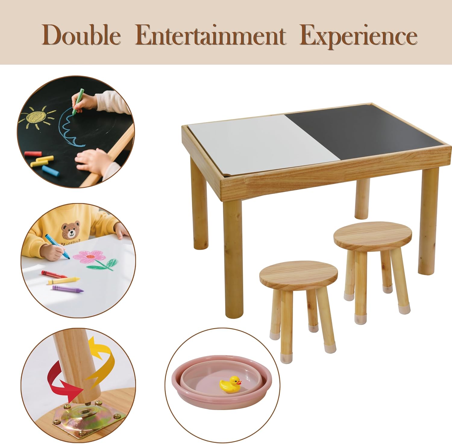 Wooden Sensory Table for Toddlers with 2 Chairs, Double-Sided Boards | Sand and water play, promotes sensory development, easy assembly, indoor outdoor use