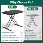 Folding Table 30 Inch - Small Desk Adjustable Height TV Tray for Laptop, Couch, Camping - Heavy Duty Utility Foldable Table for Small Spaces, No Assembly Required, Snowy Granite (Black)