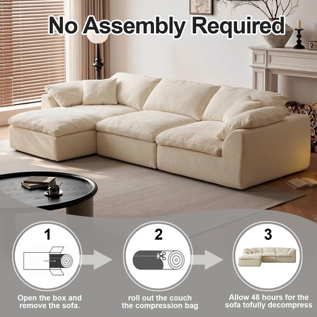 109" Cloud Couch Sectional for Living Room, Oversized Modular L Shaped Sofa with Ottoman, Deep Seat Chenille Sectional Couch, Convertible Sofa Bed for Ultimate Comfort(Lvory White)