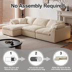 109" Cloud Couch Sectional for Living Room, Oversized Modular L Shaped Sofa with Ottoman, Deep Seat Chenille Sectional Couch, Convertible Sofa Bed for Ultimate Comfort(Lvory White)