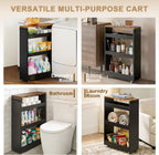 TEAMIX Wood 4-Tier Slim Rolling Storage Cart, 7.9"W, 24.8"D, 36.7"H, Black | Height Adjustable, 360°Swivel Wheels, Deeper & Taller, Use as Narrow Kitchen Cart, Laundry Organizer Between Washer & Dryer