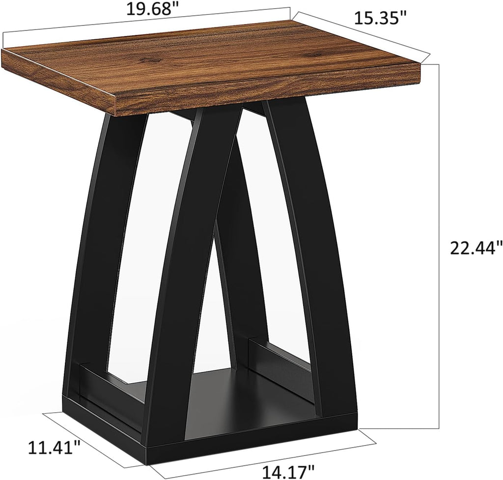 End Tables Living Room. Side Table Beside Sofa. Modern End Table for Living Room. Couch Side Table with Shelf. Black-Brown Wood Side Tables