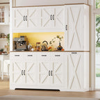 70.9" Tall Farmhouse Pantry Cabinet with Pull-Out Storage Cart & LED Lights, Large Kitchen Hutch with Charging Station, 9 Doors 4 Drawers Adjustable Shelves for Dining Living Room, White