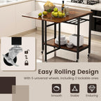 GOFLAME Folding Dining Table, Rolling Kitchen Table with Wine Rack and Storage Shelf, Space Saving Extendable Table with Metal Frame and Lockable Wheels for Living Room, Apartment, Small Space