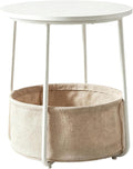 Nordic Minimalist Round Side Table with Reinforced U-Shaped Steel Frame, High-Strength Particleboard Top and Wrinkle-Resistant Double-Layer Polyester Fabric Storage Basket