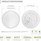 ASD LED 24" Round Flush Mount Ceiling Light Fixture, Low Profile Surface Lighting | 5CCT, Dimmable, Ultra-Thin, ETL Listed | 38W 2700LM 2700-6000K 100-277V | Kitchen, Hallway Lamp | White, 2 Pack