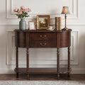 LKTART 43.3" Solid Wood Vintage Curved Console Table, Half Moon Sofa Table Entryway Table with 2 Drawers and Open Shelves Rubber Wood Legs for Living Room Hallway Entryway, Walnut