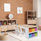 Milliard Kids Art Table Set with Chairs for Playroom, Toddler Craft and Play Wood Activity Table with Storage Bins and Paper Roll (Wood and White)
