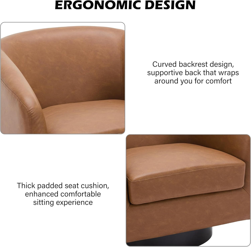 Swivel Barrel Accent Chair, Modern Round Chenille Fabric Arm Chair for Living Room, Bedroom, Comfy Club Reading Chairs for Adults
