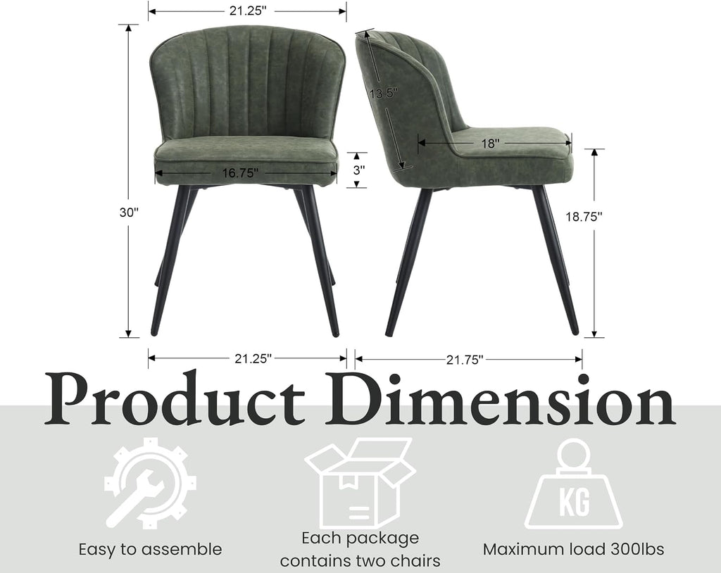 EALSON Modern Dining Chairs Set of 6, Upholstered Green Faux Leather Seater with Curved Shell Backs and Metal Legs, Armless Side Chair, for Dining Room/Kitchen/Restaurant Use
