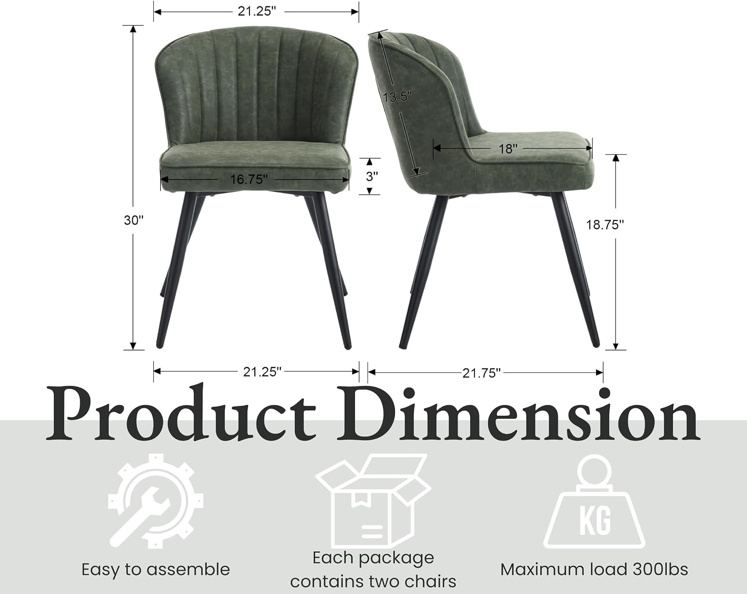 EALSON Modern Dining Chairs Set of 6, Upholstered Green Faux Leather Seater with Curved Shell Backs and Metal Legs, Armless Side Chair, for Dining Room/Kitchen/Restaurant Use