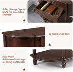LKTART 43.3" Solid Wood Vintage Curved Console Table, Half Moon Sofa Table Entryway Table with 2 Drawers and Open Shelves Rubber Wood Legs for Living Room Hallway Entryway, Walnut