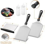 HULISEN Griddle Accessories Kit (5 Pieces), 6 x 5 Inch Stainless Steel Spatula with Cutting Edges, 2 Squeeze Bottles, Chopper/Scraper, Essential Flat Top Grill Accessories for Cooking Indoor/Outdoor