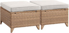 Rilyson Luxury Outdoor Wicker Patio Ottomans Set of 2, 250 lbs Capacity Rattan Large Ottomans for Patio Footrest Set 22.8in*22.8in*14in with 3.5in Thick Cushion (Yellow/Beige)