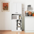 TANGZON Tall Kitchen Cupboard, 3-door Storage Cabinet with Countertop, Open Shelves & Anti-tipping Device, Freestanding Pantry Cupboard Kitchen Units for Dining Room Living Room, White