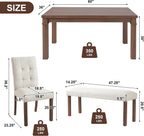 Ball & Cast Dining Table Set for 6 W/Bench & 4 Upholstered Chairs,6 Piece Dining Set W/ 60" Rectangle Kitchen Table & Anti-Scratch Pads,Table and Chairs Set for Living Room,Dining Room,Walnut