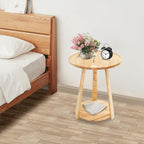 Small Round Side Table, 2-Tier End Table with Storage Shelf, Modern Couch Bedside Table for Living Room Bedroom Apartment Office (Burlywood)