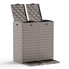 62 Gallon Outdoor Trash Can with Tiered Lid and Drip Tray,Waterproof Resin Waste Bin Indoor,Durable,Stylish,Lightweight Garbage Bin for Patio,Kitchen,Backyard and Office(Light Brown)