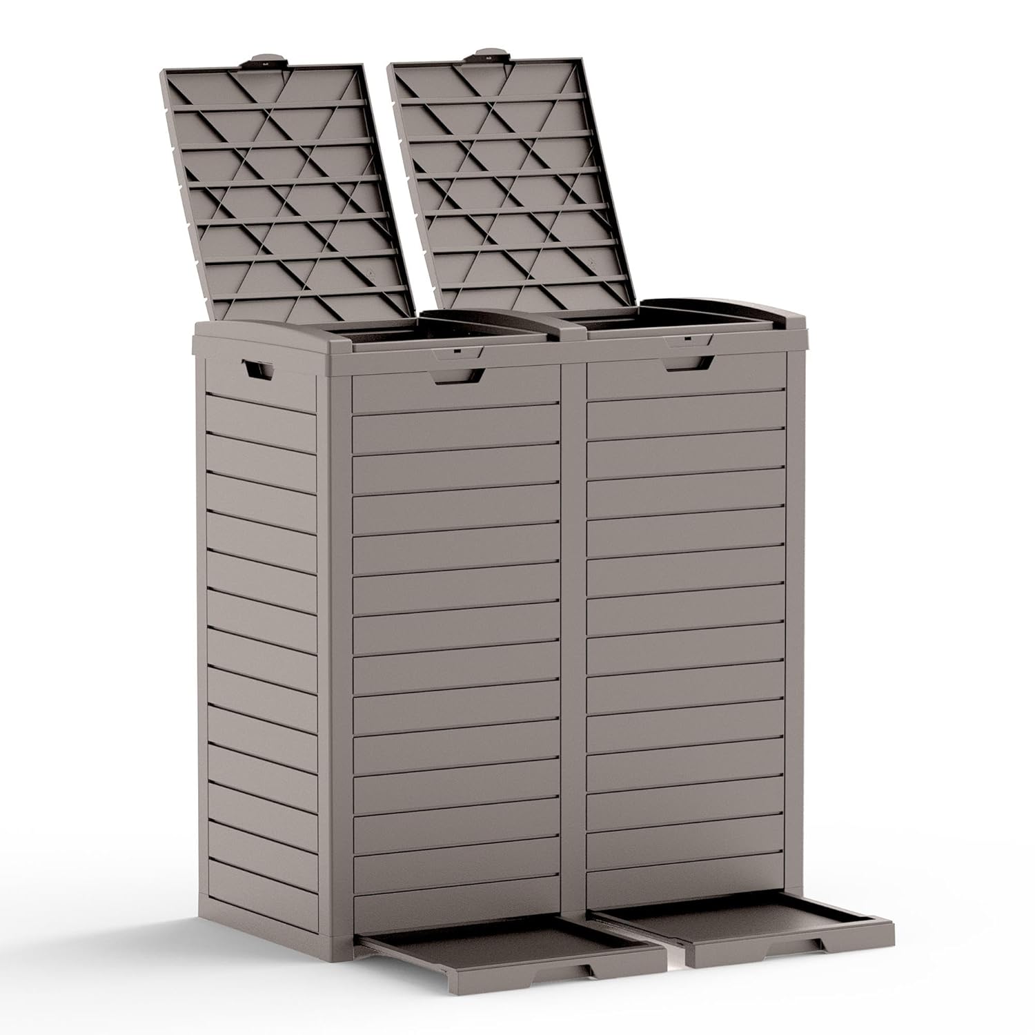 62 Gallon Outdoor Trash Can with Tiered Lid and Drip Tray,Waterproof Resin Waste Bin Indoor,Durable,Stylish,Lightweight Garbage Bin for Patio,Kitchen,Backyard and Office(Light Brown)